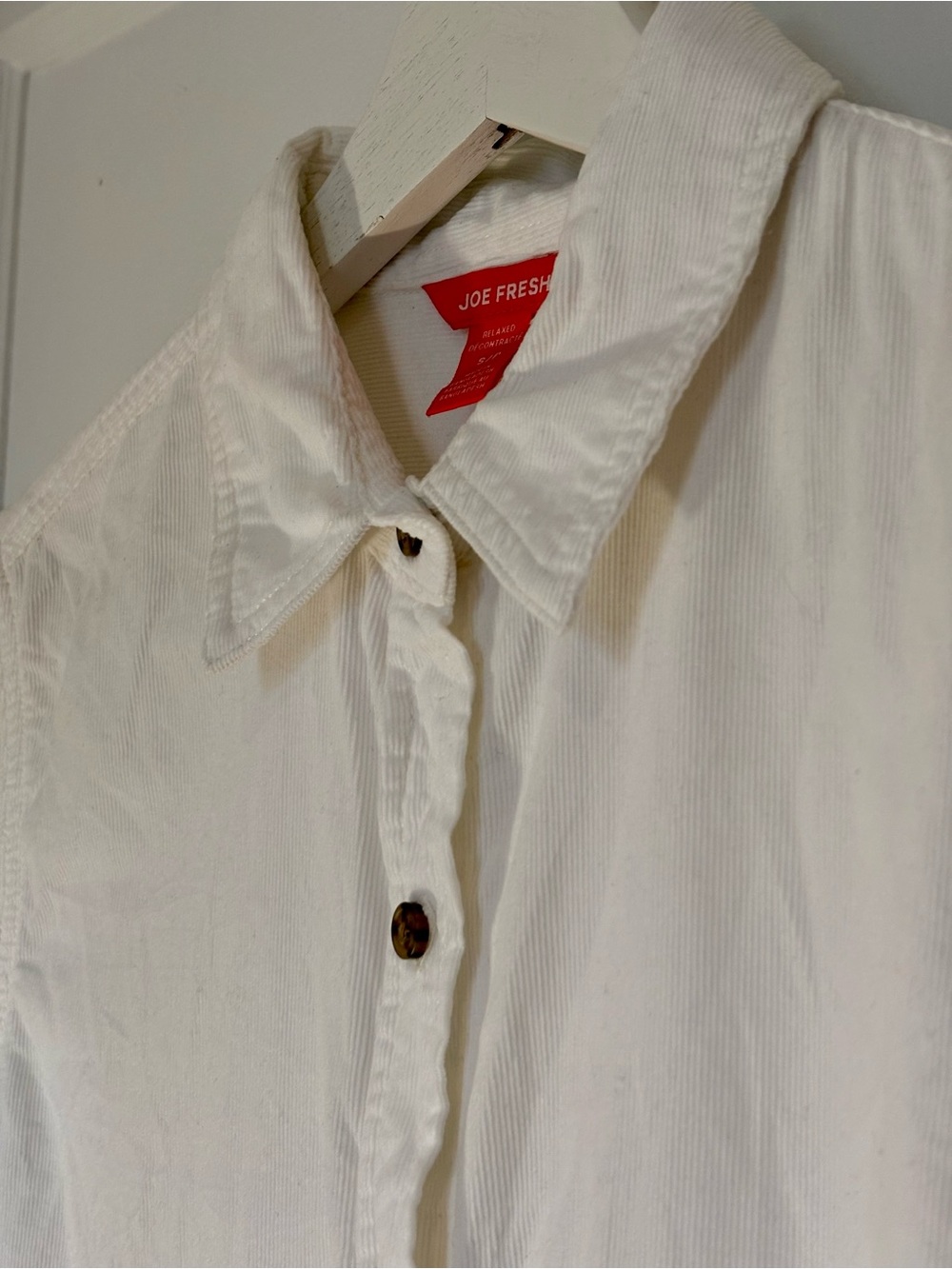Joe Fresh White Corduroy Button-Down Shirt with Tortoiseshell Buttons